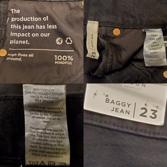 NWT PacSun Eco Black Baggy Distressed Button-Fly Wide Leg Denim Jeans - 23 - Picture 10 of 12